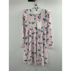 NWT Quince Bamboo Long Sleeve Flutter Twirl Dress Girls 6 Pink Floral Ruffle